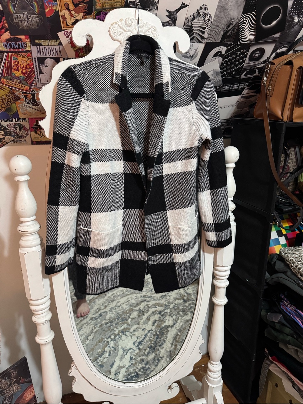 Talbots Black & White Plaid Open-Front Blazer